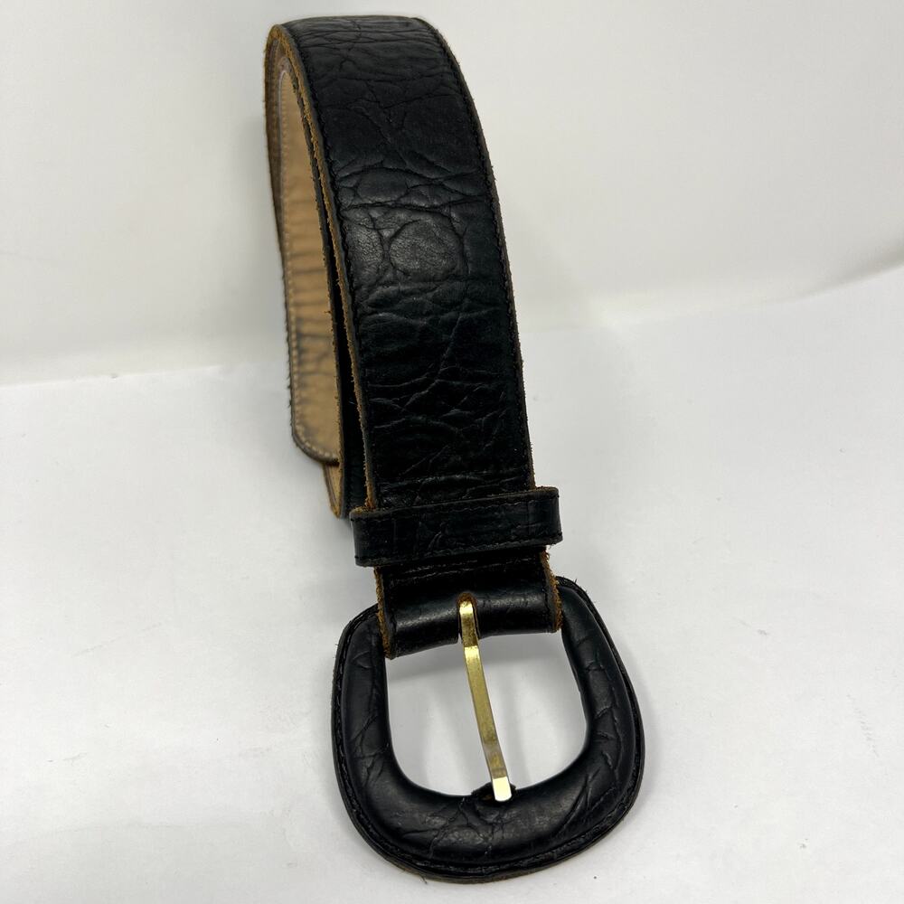 Black Genuine Leather Belt Women S Made USA Gold Buckle Retro